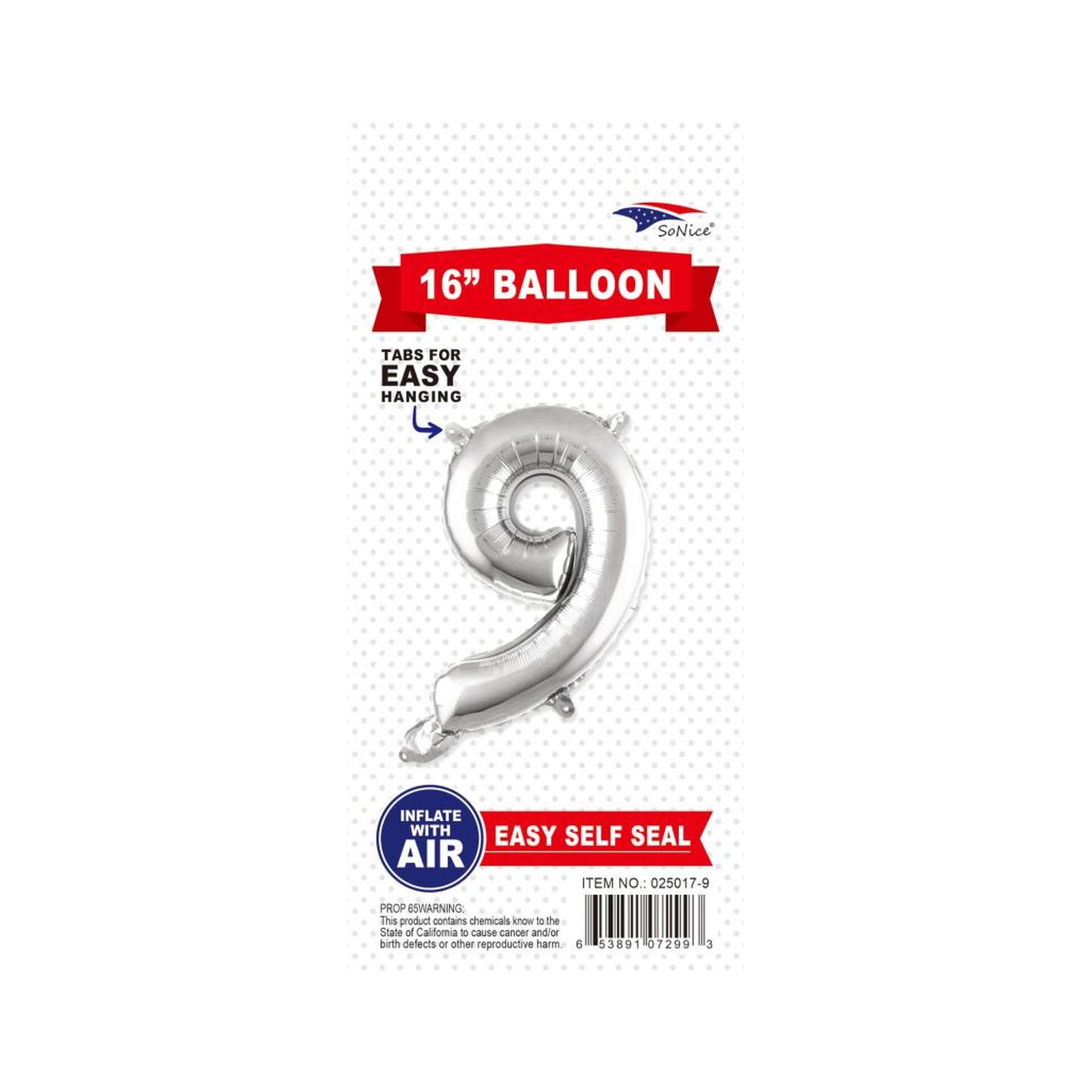 16" Balloon Number 9 Slvr
